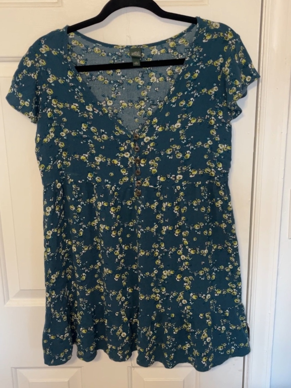Teal Floral Button-Front Women’s dress super short